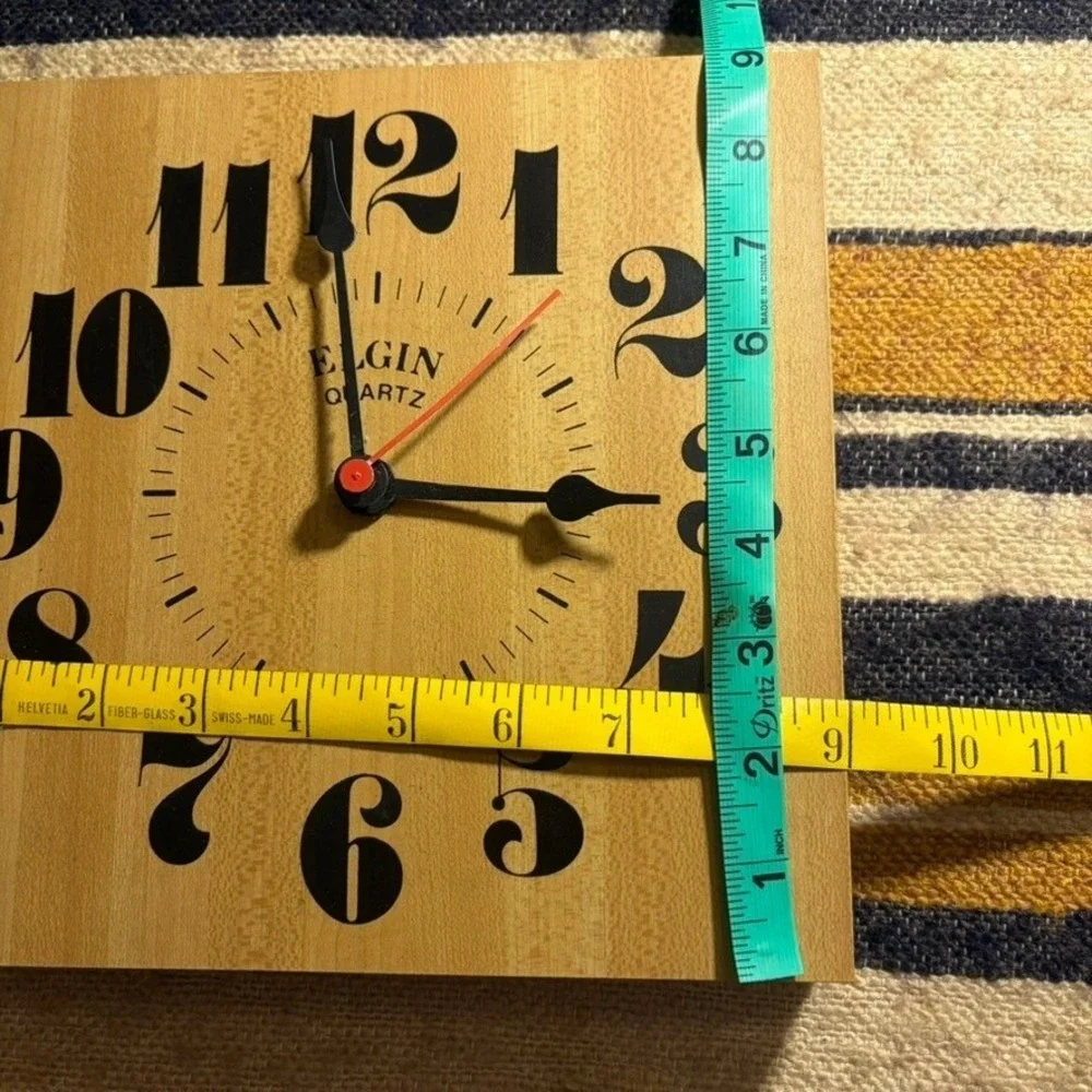 Elgin Quartz Wall Clock 8in Wood Square Vintage MCM Style Analog Home Decor
